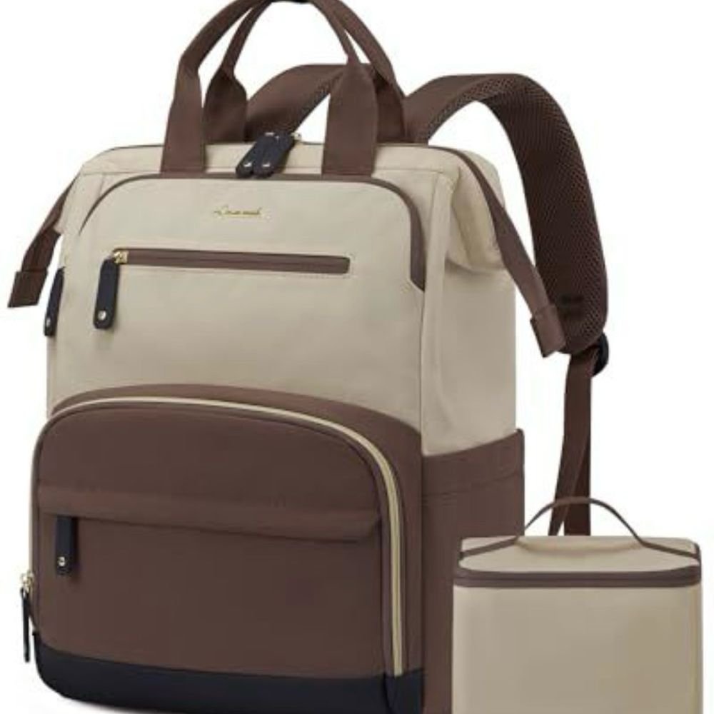 Lovevook Brown and Cream Backpack with Insulated Lunch Bag
